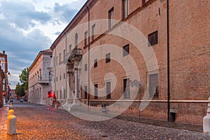 Historical houses in the old town of Ferrara in Italy