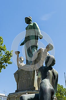 Historical Hygieia fountain with bronze figures in Karlsruhe