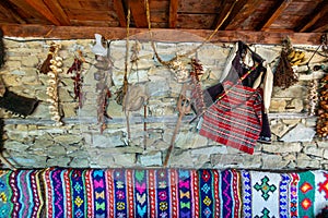 Historical interior of a rural tavern in the Bulgarian mountain village of Zheravna