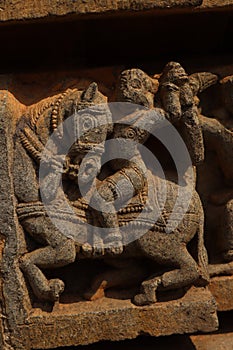 Historical intricate architecture motifs on somnathpura temple india photo