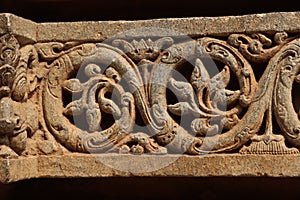 Historical intricate architecture motifs on somnathpura temple india photo
