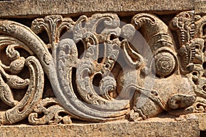 Historical intricate architecture motifs on somnathpura temple india photo