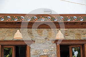 Historical Izmir Sirince houses. Details with elements of architectural decorations, decorative paintings