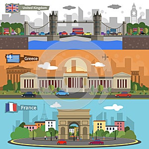 Historical landmarks skyline banners set