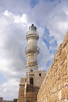 historical lighthouse of Chania on Crete in summer, Greece