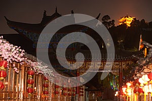 Historical Lijiang Dayan old town at night.