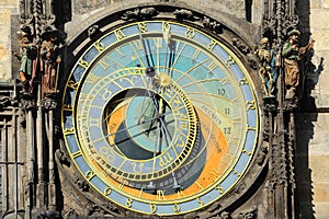 Historical medieval astronomical Clock in Prague on Old Town Hall , Czech Republic