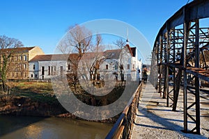 The historical metal bridge in Lipova, Arad county.