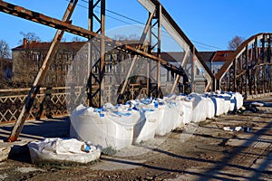 The historical metal bridge in Lipova under reconstruction, Arad county.