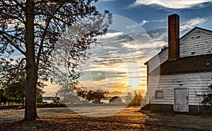 Historical Military Barracks at Sunset in Discovery Park, Seattle, Washington