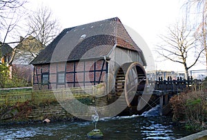 Historical Mill in Winter in the Town Munster, Lower Saxony