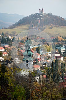 Banska Stiavnica in autumn, Calvary in the background, Slovakia