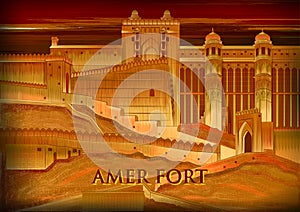 Historical monument Amer Fort in Amer, Rajasthan, India photo