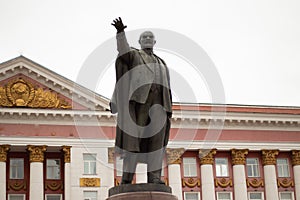 Historical monument to Lenin on the square in Russia during the day