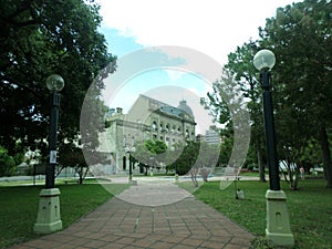 View of the dome of the government house of the city of Santa Fe from the Plaza de las Tres Culturas photo