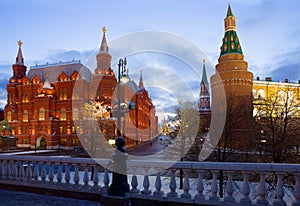 Historical Museum and Kremlin towers in red Square Moscow