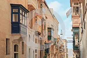 Historical old colorful balconies in Valletta, Malta