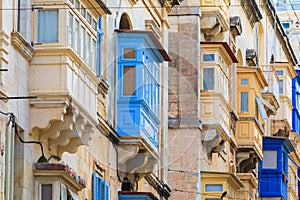 Historical old colorful balconies in Valletta, Malta photo