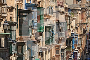 Historical old colorful balconies in Valletta, Malta photo