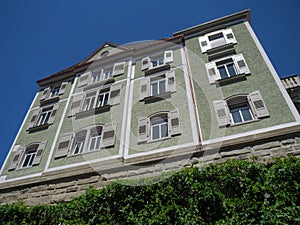 Historical old town of Meersburg with traditional houses at the Lake Constance in Germany.