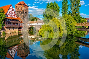 Historical old town with view of Weinstadel building, water towe