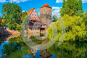 Historical old town with view of Weinstadel building, water towe