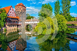 Historical old town with view of Weinstadel building, water towe