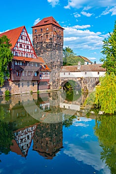 Historical old town with view of Weinstadel building, water towe