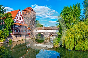 Historical old town with view of Weinstadel building, water towe