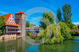 Historical old town with view of Weinstadel building, water towe