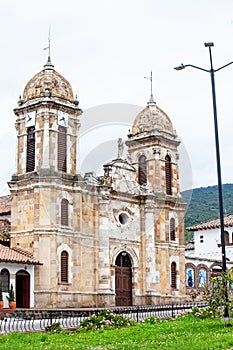 Historical Our Lady of the Rosary Church at the central square of the small town of Tibasosa located in the Boyaca department in