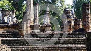 Historical Pagoda laterite steon base temple in Sukhothai