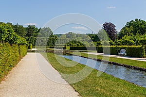 Historical park with garden and canal at Hermitage (Eremitage) Museum in Bayreuth, Bavaria, Germany