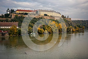 Historical Petrovaradin fortress in Serbia on the banks of the Danube, beautiful autumn landscape