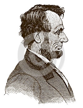 Historical portrait of Abraham Lincoln, the famous American president in profile view