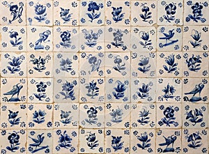 Historical, Portuguese, blue and white azulejo tiles. Portugal.