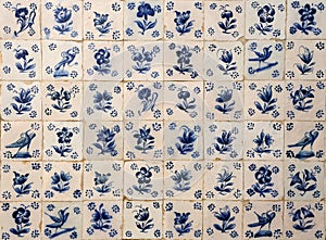 Historical, Portuguese, blue and white azulejo tiles. Portugal. photo