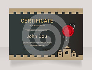 Historical project participation certificate design template