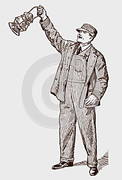 Historical railroad worker waving a signal lamp