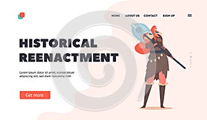 Historical Reenactment Landing Page Template. Viking Woman, Personage of Nordic Legends. Scandinavian Female Warrior