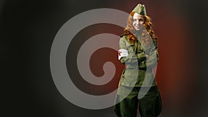 Historical reenactment of soviet union army by pretty girl