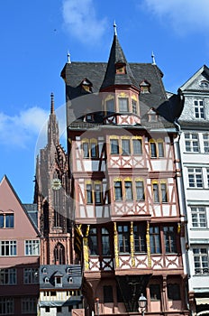 Historical Romer Square in the city of Frankfurt Main, Germany