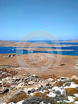 Historical Ruins in Delos Island near Mikonos, Greece.