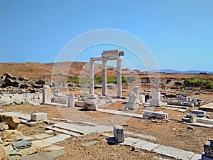 Historical Ruins in Delos Island near Mikonos, Greece.