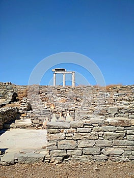 Historical Ruins in Delos Island near Mikonos, Greece.