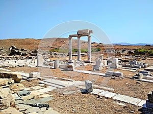 Historical Ruins in Delos Island near Mikonos, Greece.