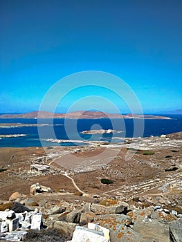 Historical Ruins in Delos Island near Mikonos, Greece.