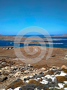 Historical Ruins in Delos Island near Mikonos, Greece.