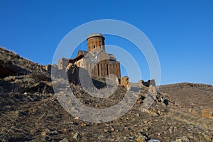 Historical ruins under snow Ani in Kars, Turkey