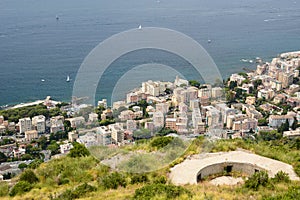 Historical ruins of a World War II coastal antiaircraft battery. Mount Moro. Genova. Liguria. Italy